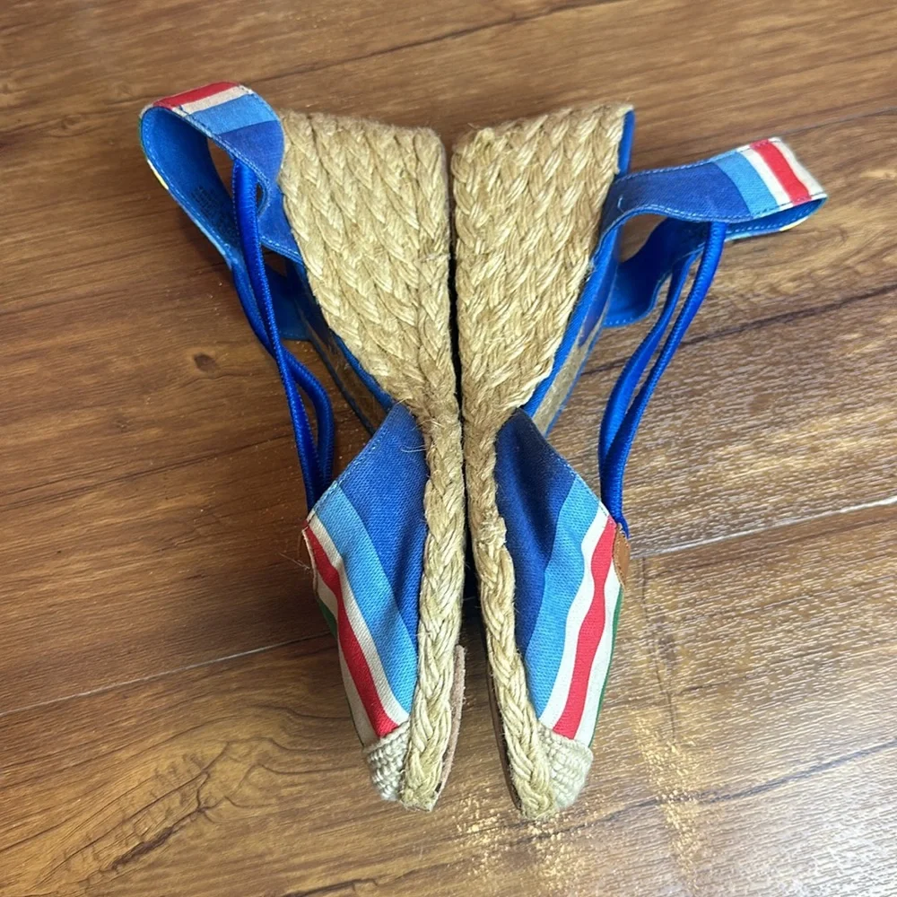 Ralph Lauren Cala Espadrille Sandals Wedge Blue Multi Striped size 8 S